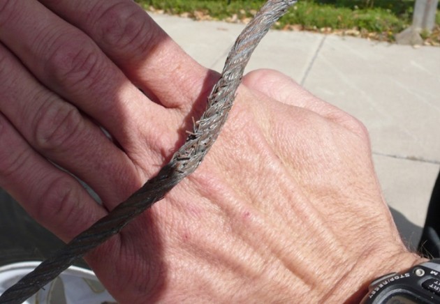 Wire rope made of steel  eventually degrades and produces hand-mangling barbs.