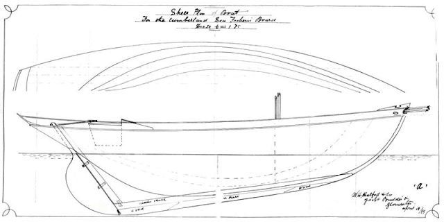 The lines of a typical Bristol Channel Cutter. These were plans for The Solway, which was renamed Carlotta. Carlotta was probably built after a model, not these exact lines. According to her restorers she has more keel rocker, a different rudder-post angle, and a mast stepped farther aft. Plans courtesy of Carlotta’s restorers (www.pilotcutter.ca)