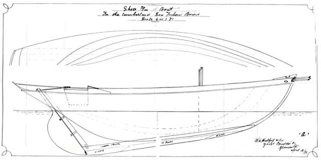 The lines of a typical Bristol Channel Cutter. These were plans for The Solway, which was renamed Carlotta. Carlotta was probably built after a model, not these exact lines. According to her restorers she has more keel rocker, a different rudder-post angle, and a mast stepped farther aft. Plans courtesy of Carlotta’s restorers at www.pilotcutter.ca 