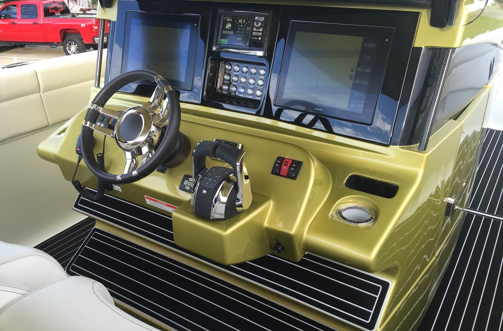 Clean and simple, the luxury center-console’s helm station lacks for nothing.