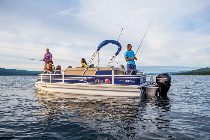 een foto van de Sun Tracker Fishin ' Barge 20 DLX.' Barge 20 DLX.