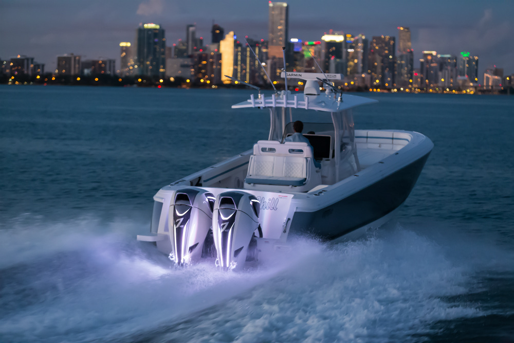 Twin Seven Marine 627 SpectraBlade engines power this big center-console.