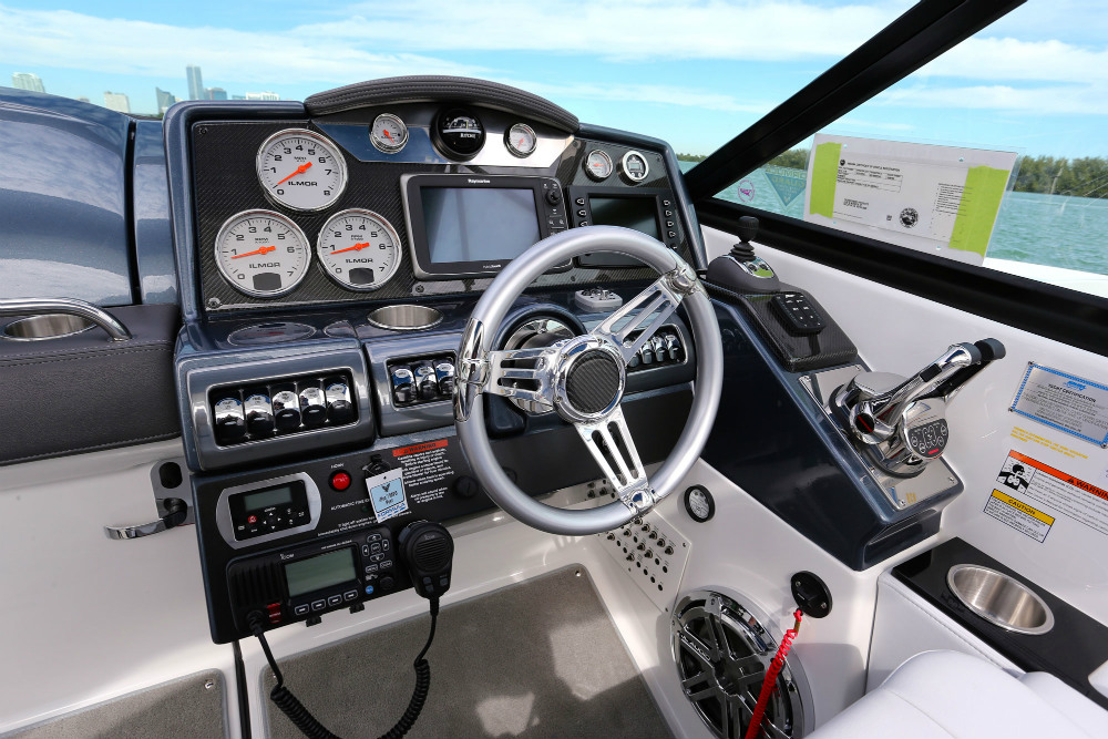 Formula’s FX package included a dressed-up helm station with the Ilmor MERLIN engine-monitoring system.