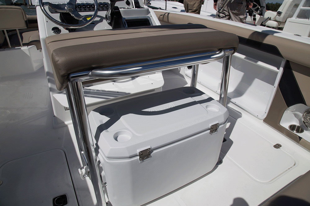 From the under-gunwale rodracks, to the cooler under the leaning post, to the in-deck fishboxes, the CC 21 OB is ready for angling action.