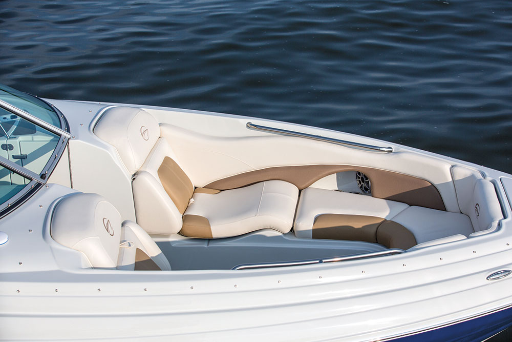 The unusual bow seating on the Crownline 285 SS is as comfortable as it looks.