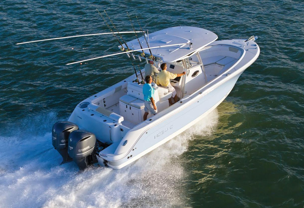 With a pair of Yamaha F300 V6 outboards on the transom, the Robalo R300 has plenty of pep.