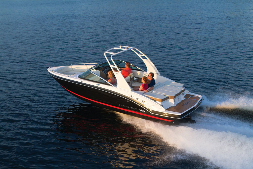 Chaparral plans to offer Surf Gate technology on its 246 SSI, 227 (shown) and 257 SSX runabouts, and the 244 and 264 Sunesta deck boats.