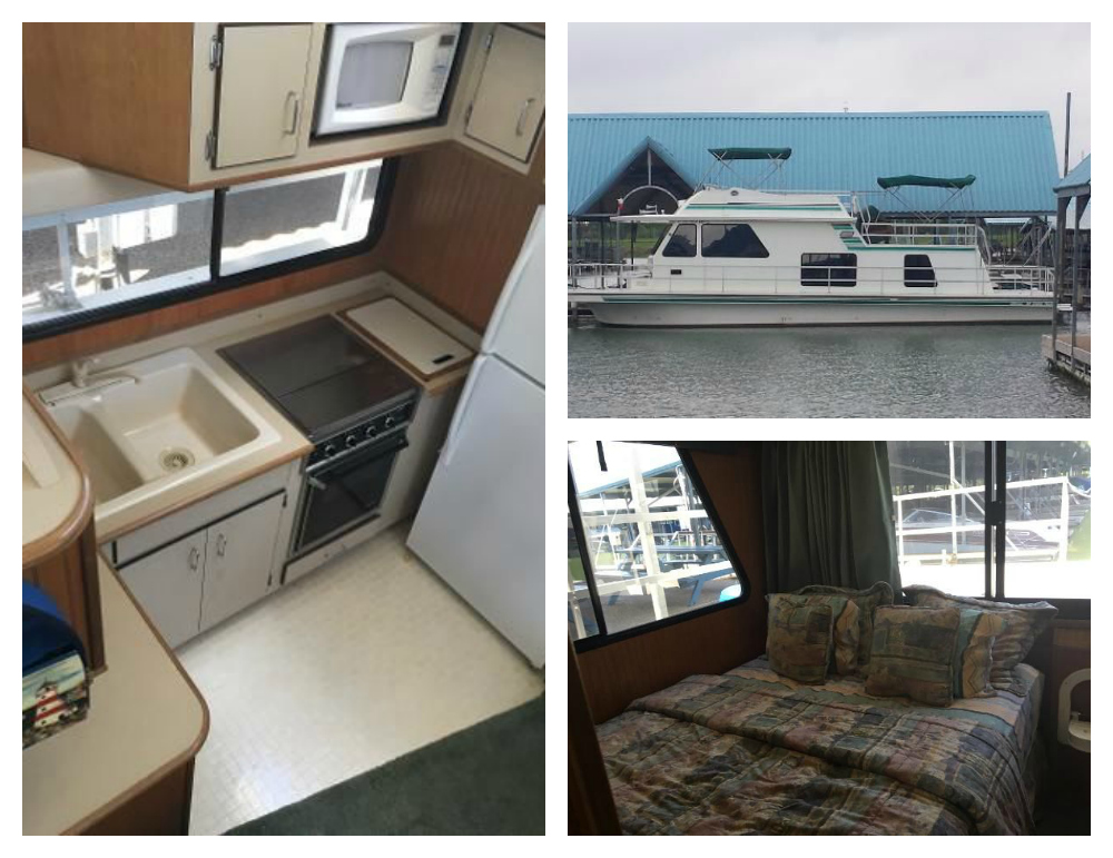 This used 2001 Gibson 44 Houseboat measures 44' in length and is listed for $69,950. It includes one master stateroom with an en-suite bath, and one lower cabin with two full beds. View the full listing on boats.com.