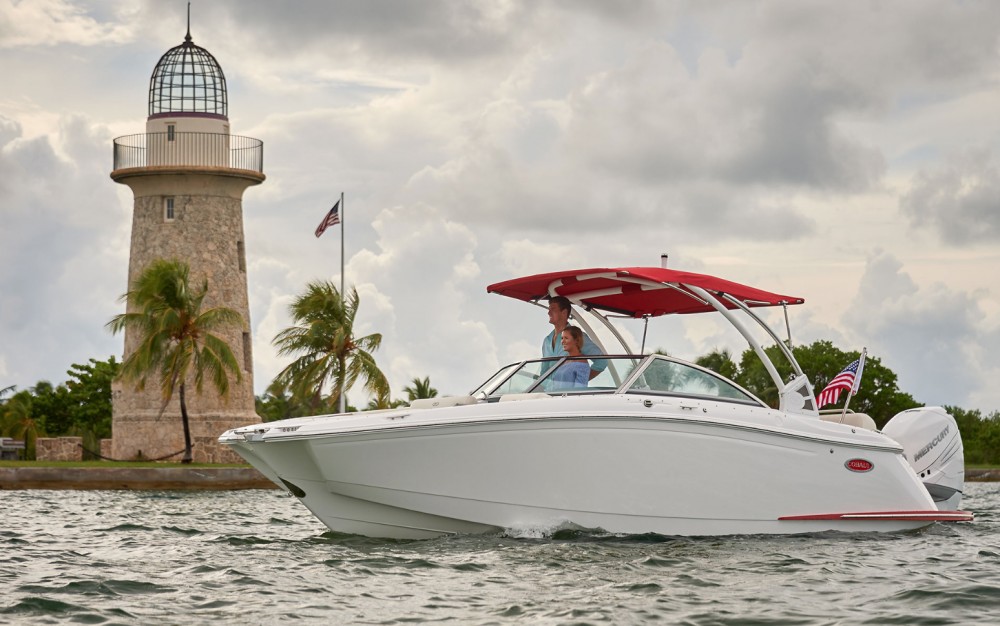 Modern outboards are quiet, clean, and work out quite nicely on a top-shelf runabout like the Cobalt 25SC.