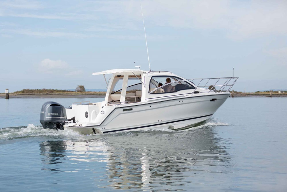 Perhaps the best argument for utilizing outboard power for the Sport Coupe models is that their compact size and location at the stern opens up all sorts of interior space—not to mention their reliability and fuel efficiency.