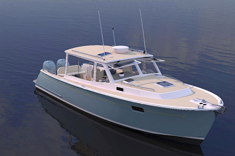 From the transom forward the MJM 35z still has a traditional Downeast look.