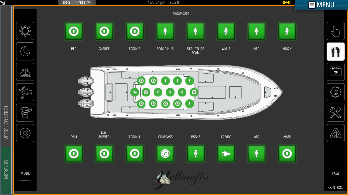 The NaviOP system puts total control of your boat onto the MFD’s screen.