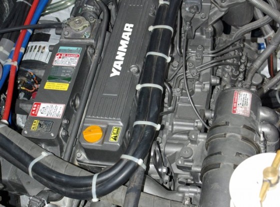 The nylon tie-wraps holding hoses on top of this Yanmar diesel won’t last long in the heat of the engine compartment.