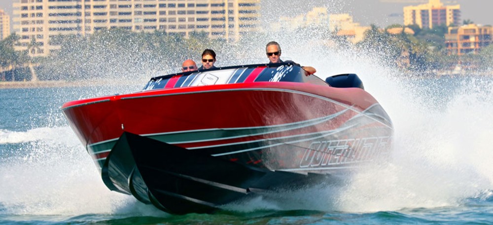 This Outerlimits SL 41 is the first full-size sportboat to be powered by Mercury Racing Verado 400R outboard engines. Photo by Pete Boden/Shoot 2 Thrill Pix.