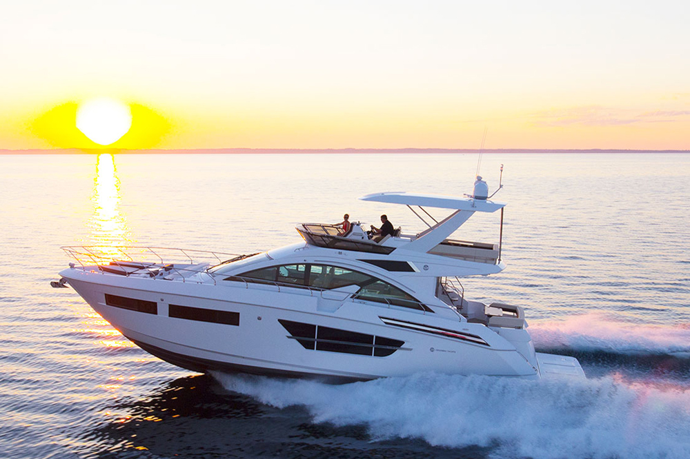 The flying bridge on the 60 Cantius Fly has more than enough room for the crew to enjoy sunshine and salty breezes, whether underway or swinging on the hook.